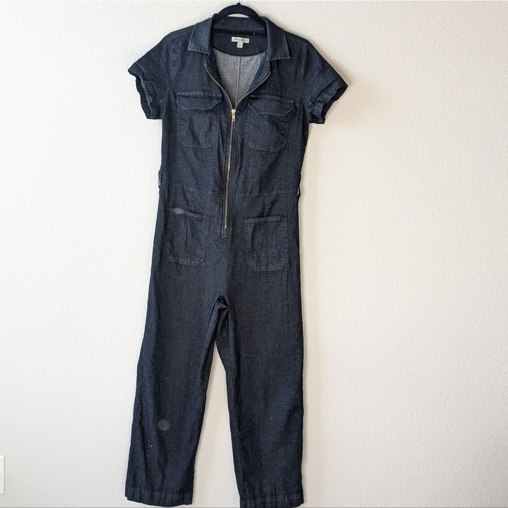Albion Fit Hamptons Jumpsuit XS Black  Canvas Zip Front Short Sleeve
